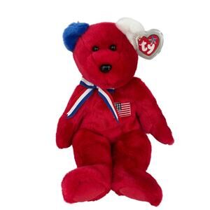 Ty Beanie Buddies America Teddy Bear Plush Red Flag 14 Inch Vintage 2002